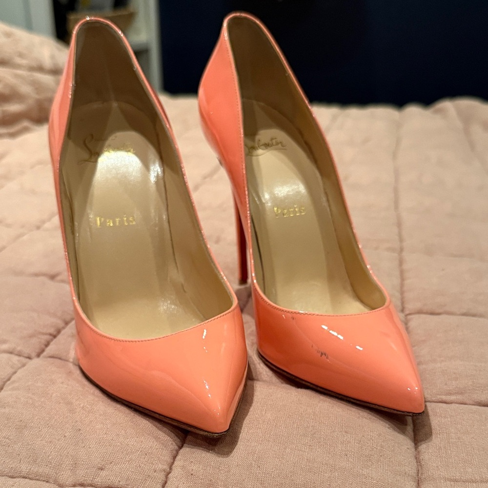 Christian Louboutin Coral Patent Pointed-Toe Pumps with High Stiletto